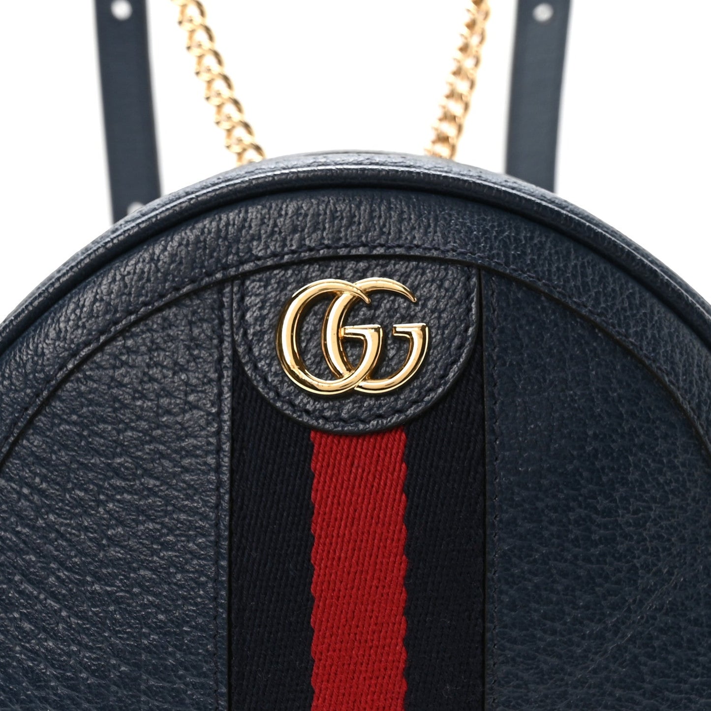Textured Calfskin Web Mini Ophidia Round Backpack Blue Agata