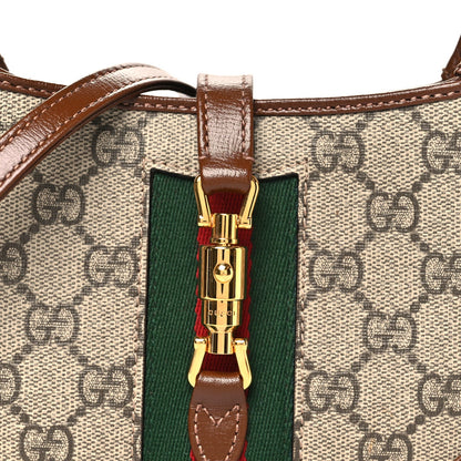 GG Supreme Monogram Azalea Calfskin Web Mini Jackie 1961 Hobo Beige Ebony Brown Sugar