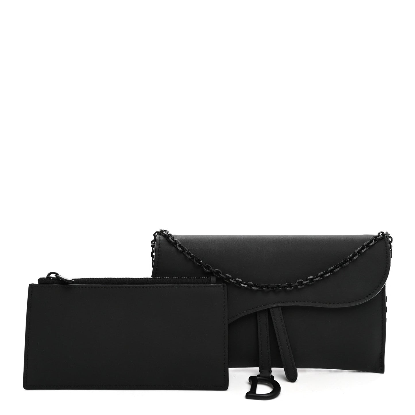 Ultra Matte Calfskin Saddle Chain Wallet Pouch Black