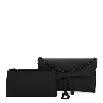 Ultra Matte Calfskin Saddle Chain Wallet Pouch Black