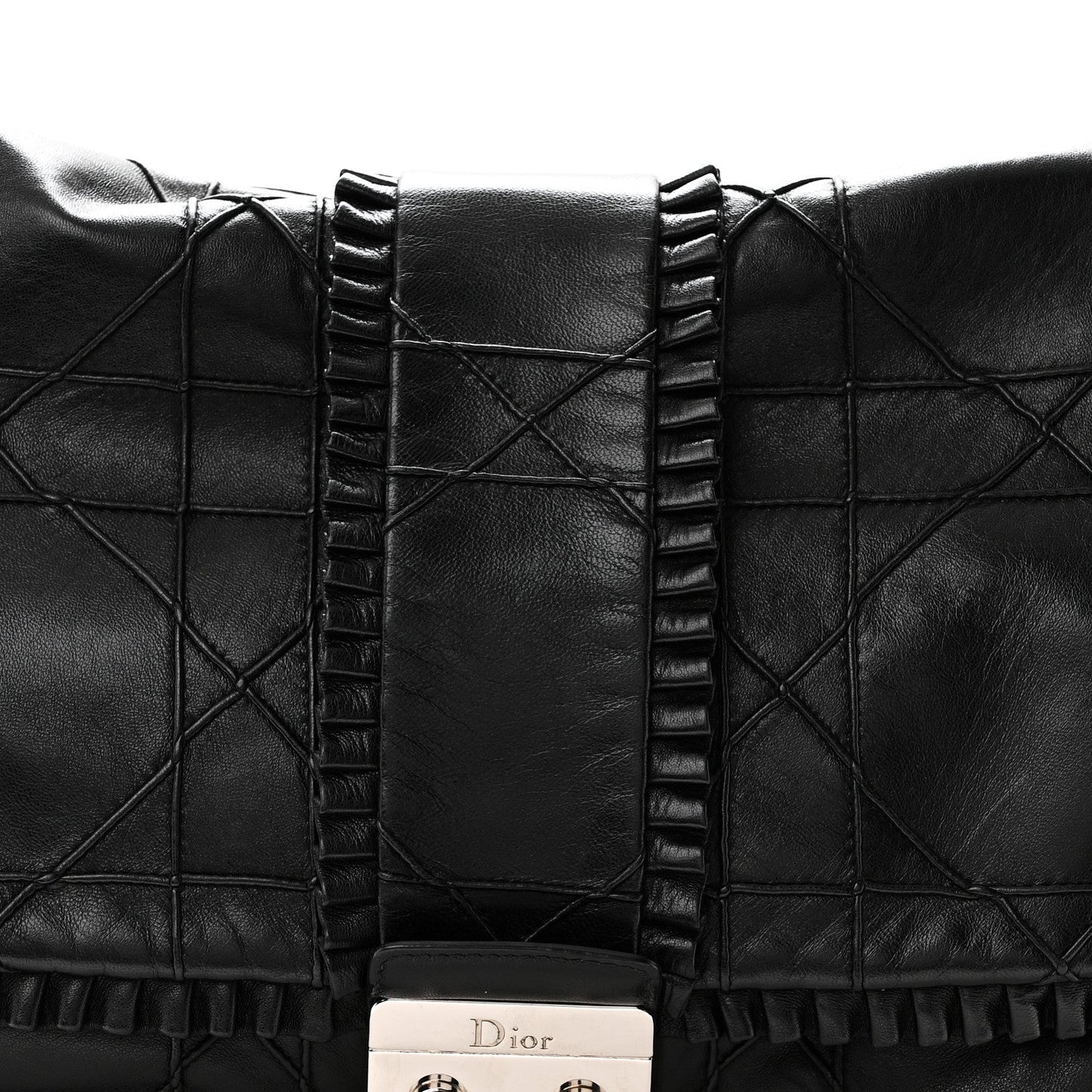 Lambskin Cannage Large Ruffle New Lock Flap Black