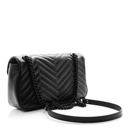 Calfskin Matelasse Monochrome Small GG Marmont Shoulder Bag Black