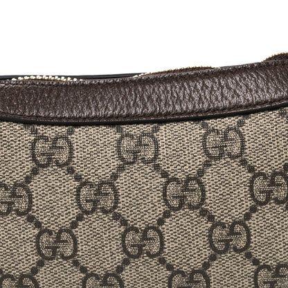 GG Supreme Monogram Textured Calfskin Web Mini Ophidia Half Moon Hobo Beige Ebony New Acero