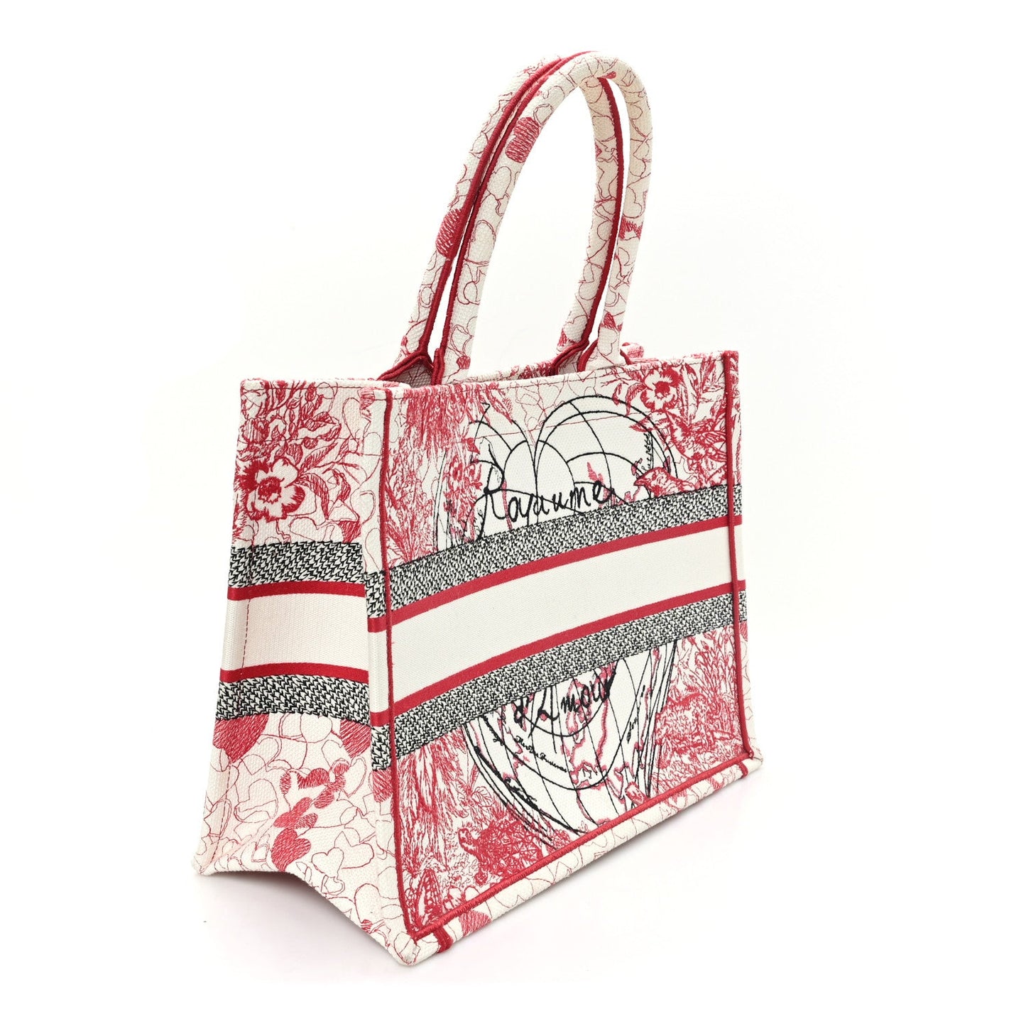 Canvas Embroidered Medium Dioramour D-Royaume Book Tote Red Multicolor