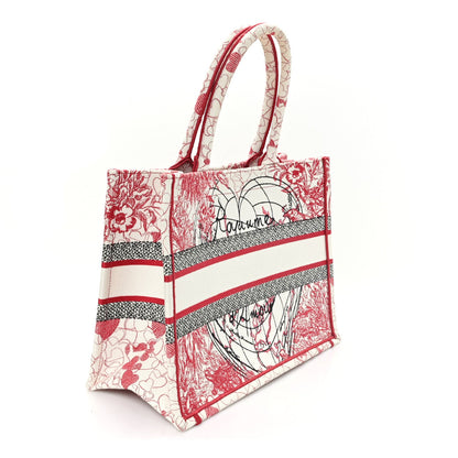 Canvas Embroidered Medium Dioramour D-Royaume Book Tote Red Multicolor