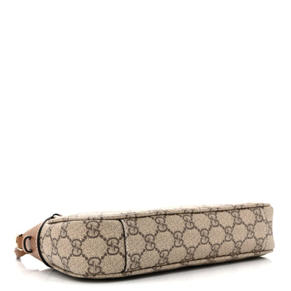 GG Supreme Monogram Textured Calfskin Small Emblem Shoulder Bag Beige Dark Brown