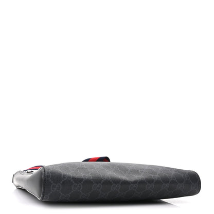 GG Supreme Monogram Appia Calfskin Web Flat Messenger Bag Black Grey
