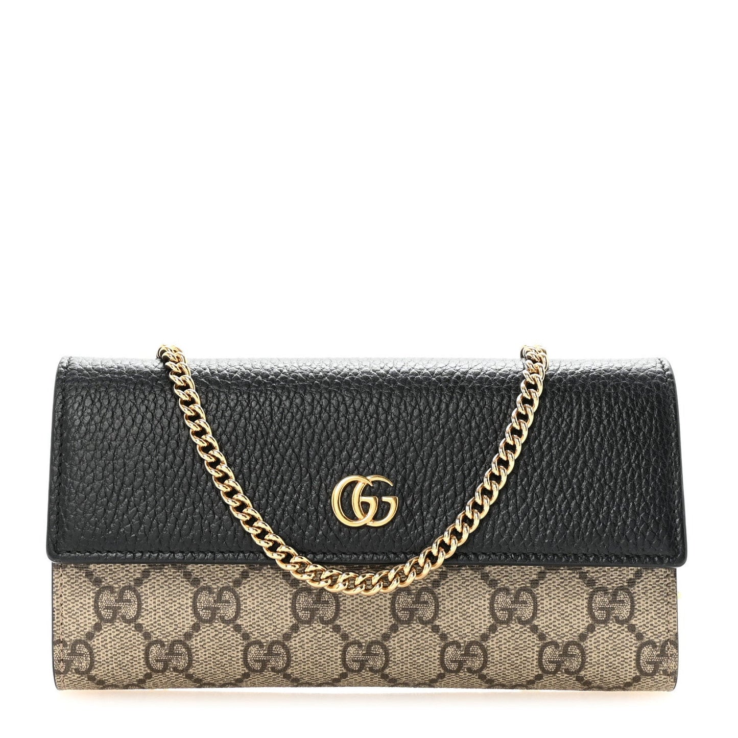 Dollar Calfskin GG Supreme Monogram Petite GG Marmont Wallet Chain Bag Black Beige Ebony