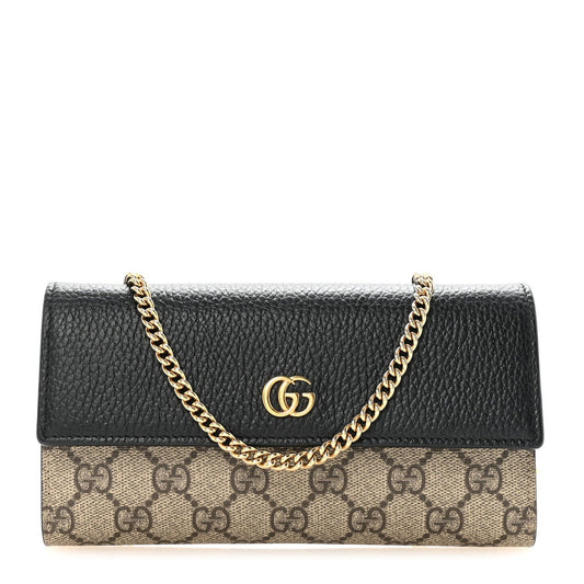 Dollar Calfskin GG Supreme Monogram Petite GG Marmont Wallet Chain Bag Black Beige Ebony