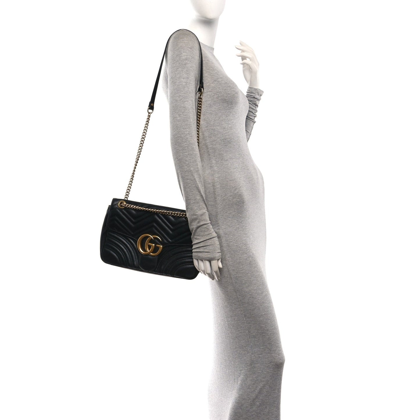Calfskin Matelasse Medium GG Marmont Shoulder Bag Black
