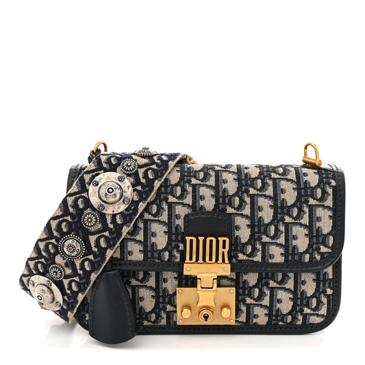 Oblique Small DiorAddict Flap Bag Navy Blue