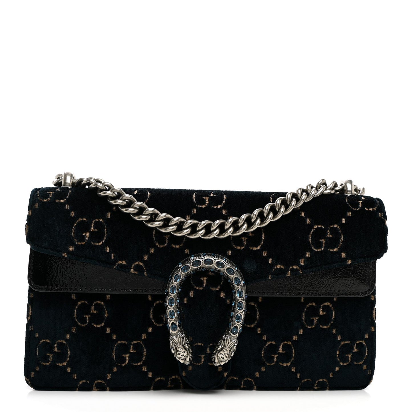 Velvet Skipper Crystal GG Monogram Small Dionysus Shoulder Bag Blue Beige Black