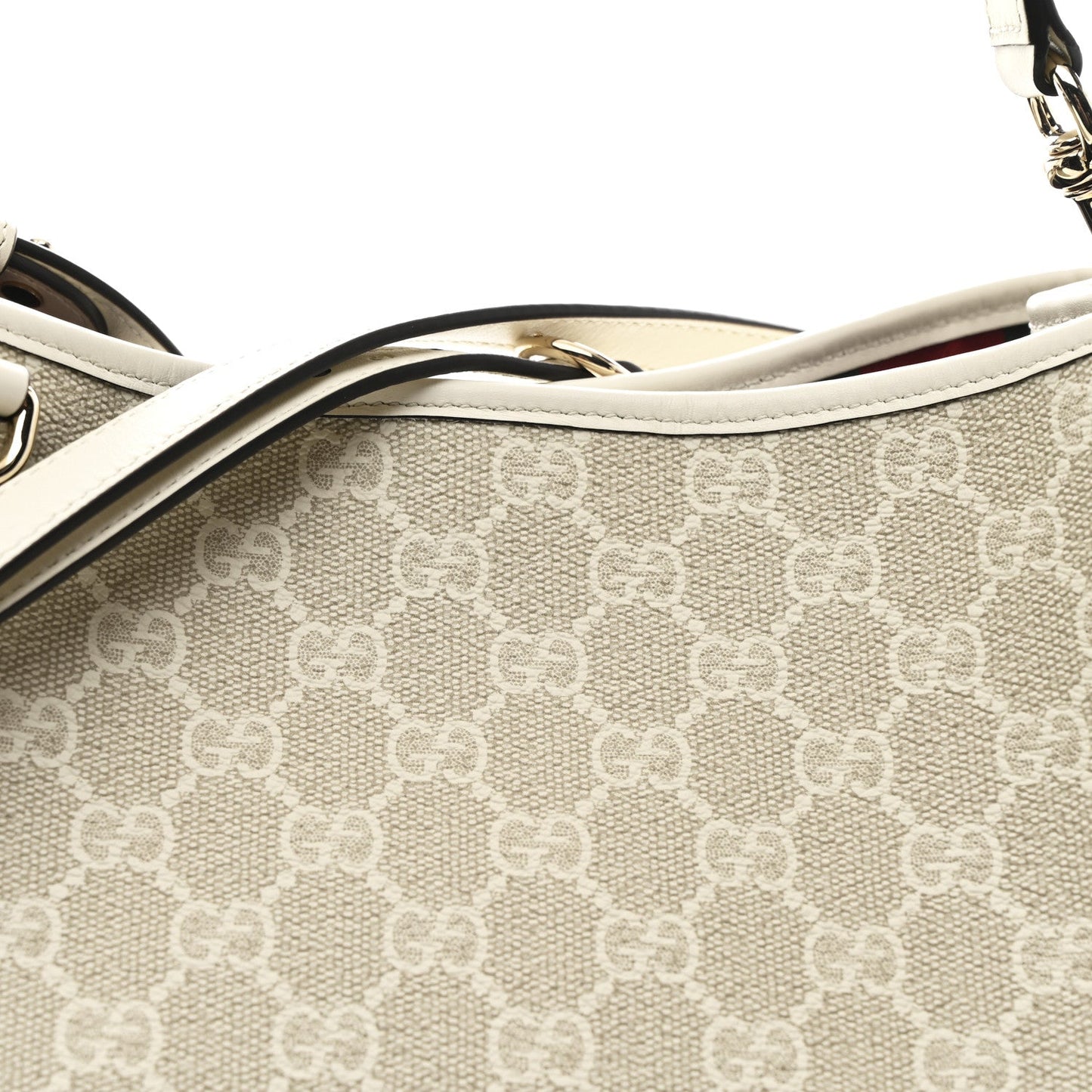 GG Supreme Monogram Medium Emblem Bucket Bag Beige White