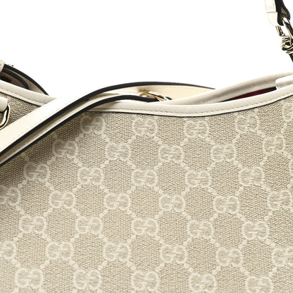 GG Supreme Monogram Medium Emblem Bucket Bag Beige White