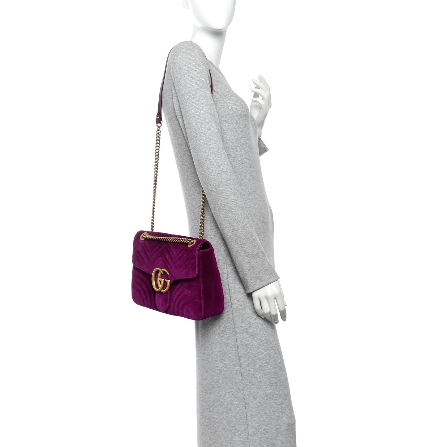 Velvet Matelasse Medium GG Marmont Shoulder Bag Fuchsia Violet Cyclamen