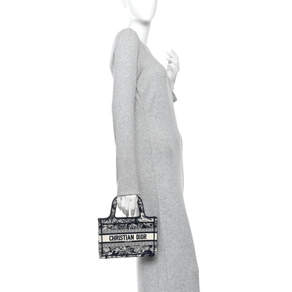 Canvas Embroidered Mini Toile De Jouy Book Tote Blue