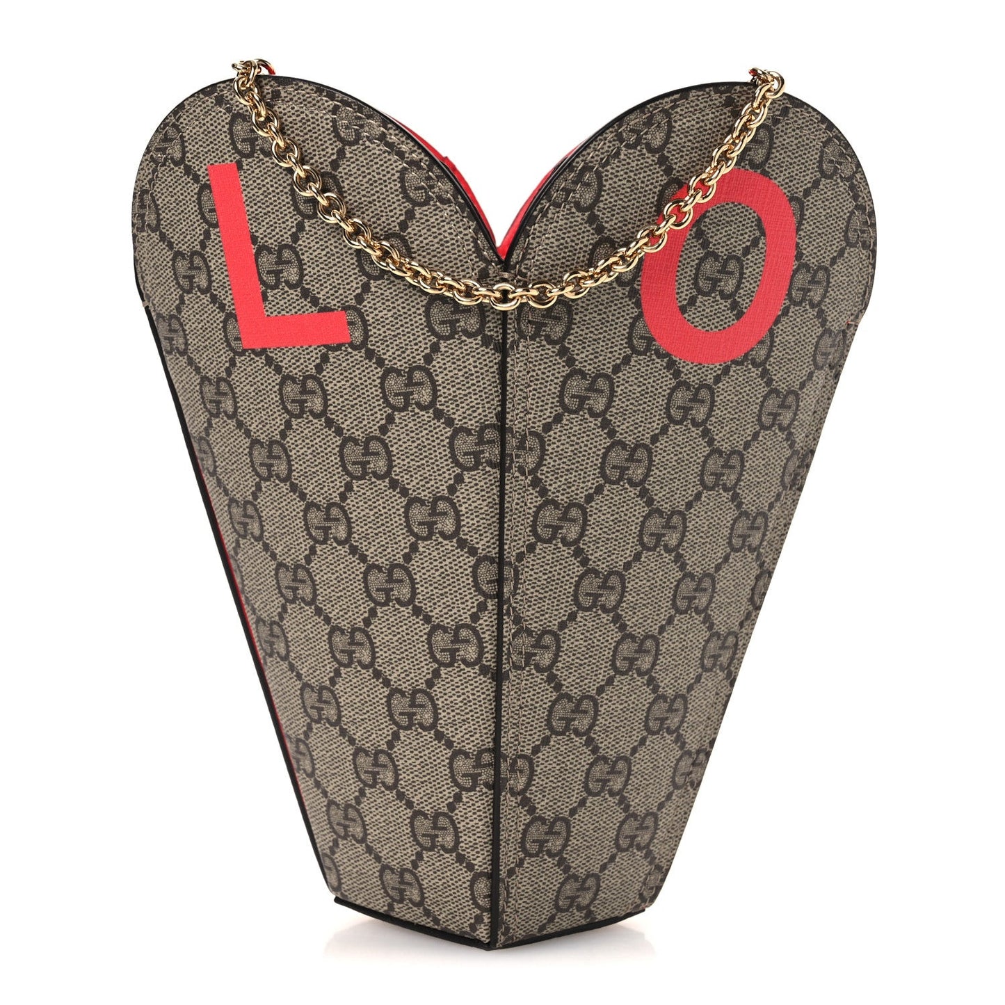 GG Supreme Monogram Love Valentines Day Small Heart Bag Beige Ebony New Geranium