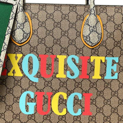 GG Supreme Monogram Exquisite Small Tote Beige Ebony Blue Crop Live Red