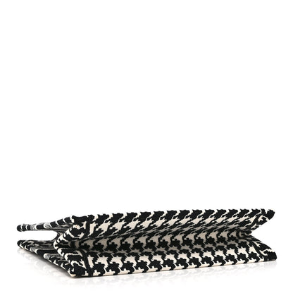 Canvas Houndstooth Embroidered Medium Book Tote Black White