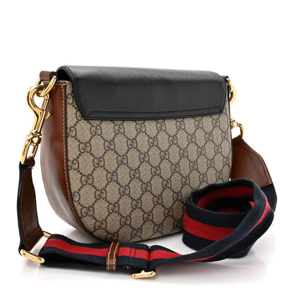 GG Supreme Monogram Web Medium Padlock Messenger Shoulder Bag Black