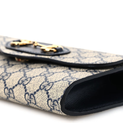 GG Supreme Monogram Azalea Calfskin Web Mini Horsebit 1955 Chain Shoulder Bag Beige Blue