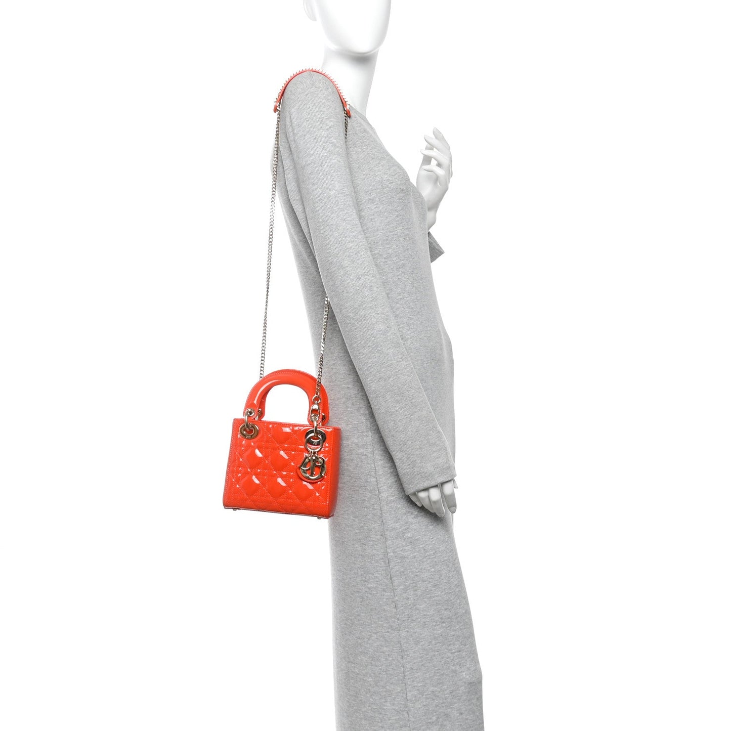 Patent Cannage Mini Lady Dior Orange