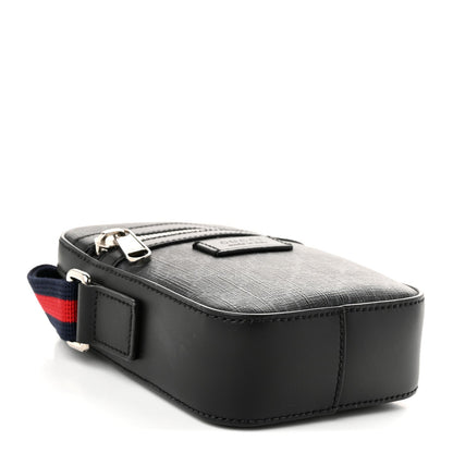 GG Supreme Monogram Appia Calfskin Web Small Camera Messenger Bag Black Grey