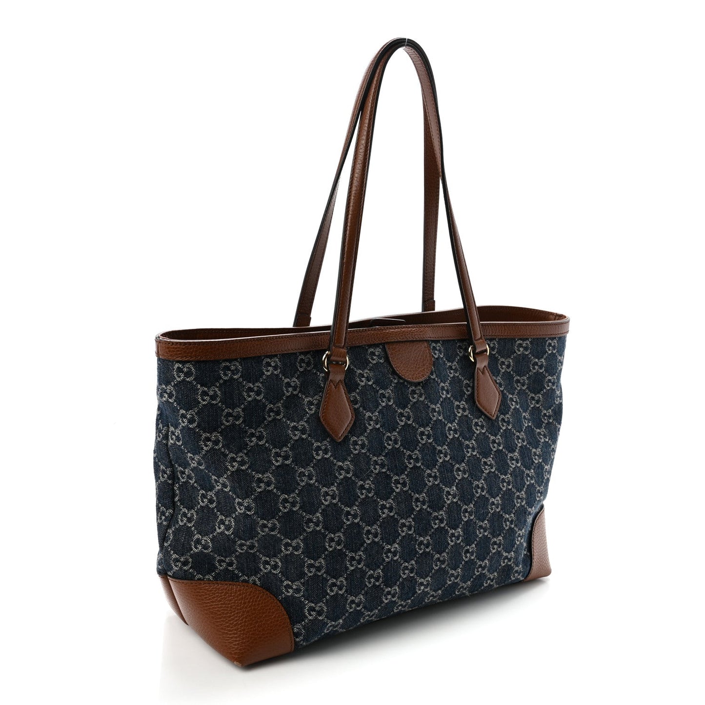 New Denim GG Monogram Medium Ophidia Shopping Tote Blue Tea Cuir