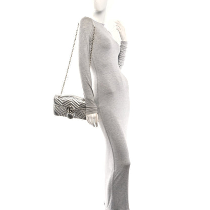 Metallic Calfskin Matelasse Small GG Marmont Shoulder Bag Silver