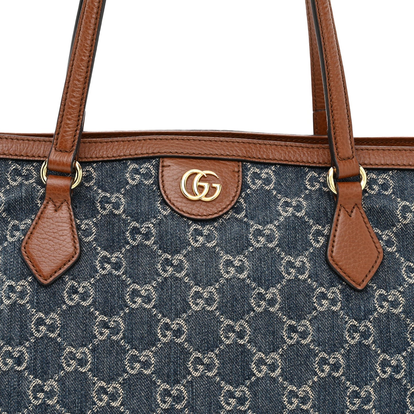 New Denim GG Monogram Medium Ophidia Shopping Tote Blue Tea Cuir