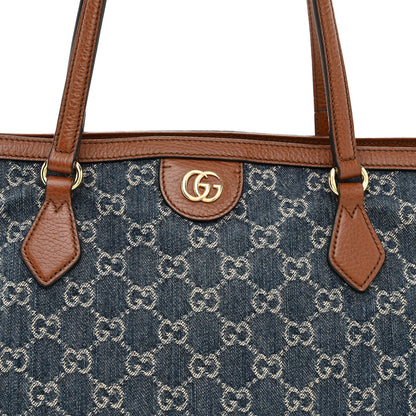 New Denim GG Monogram Medium Ophidia Shopping Tote Blue Tea Cuir