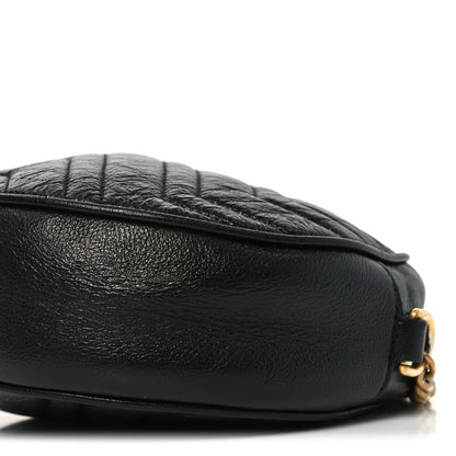 Azalea Calfskin Matelasse Heart Mini GG Marmont Round Shoulder Bag Black