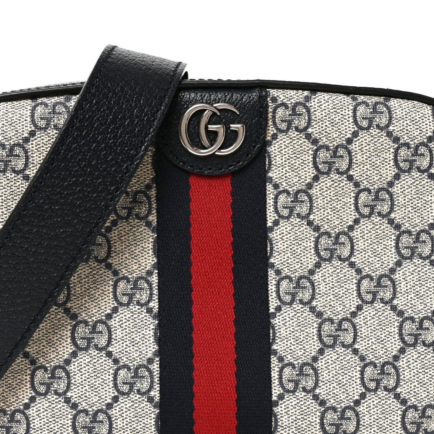 GG Supreme Monogram Textured Dollar Calfskin Web Small Ophidia Camera Bag Beige Blue