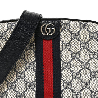 GG Supreme Monogram Textured Dollar Calfskin Web Small Ophidia Camera Bag Beige Blue