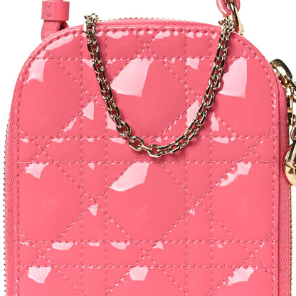Patent Cannage Lady Dior Phone Holder Pink