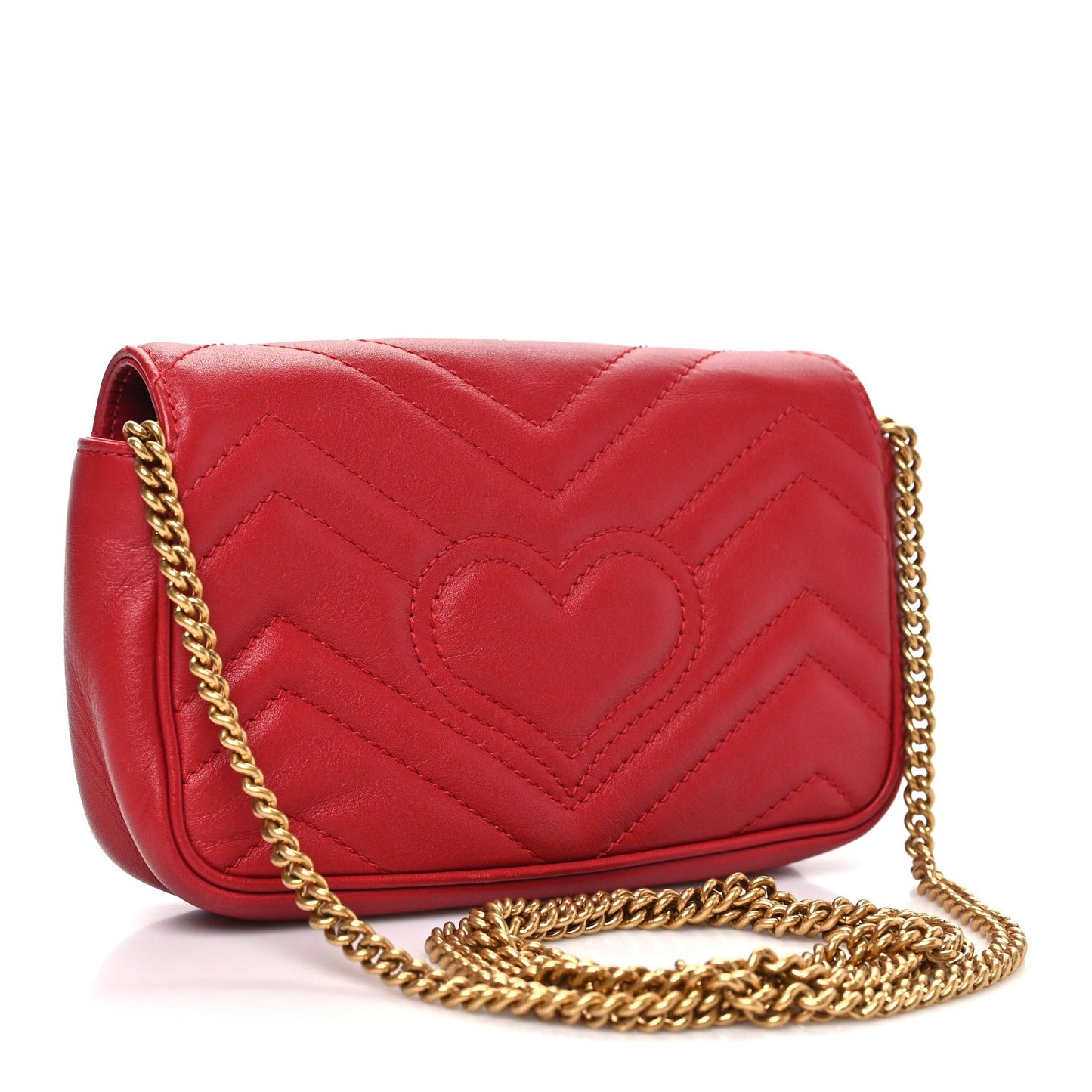 Calfskin Matelasse Super Mini GG Marmont Shoulder Bag Hibiscus Red