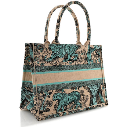 Raffia Embroidered Dioriviera Medium Book Tote Aquamarina
