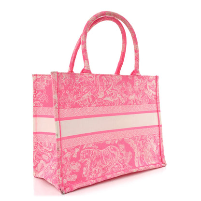 Canvas Embroidered Medium Dioriviera Toile De Jouy Book Tote Fluorescent Pink