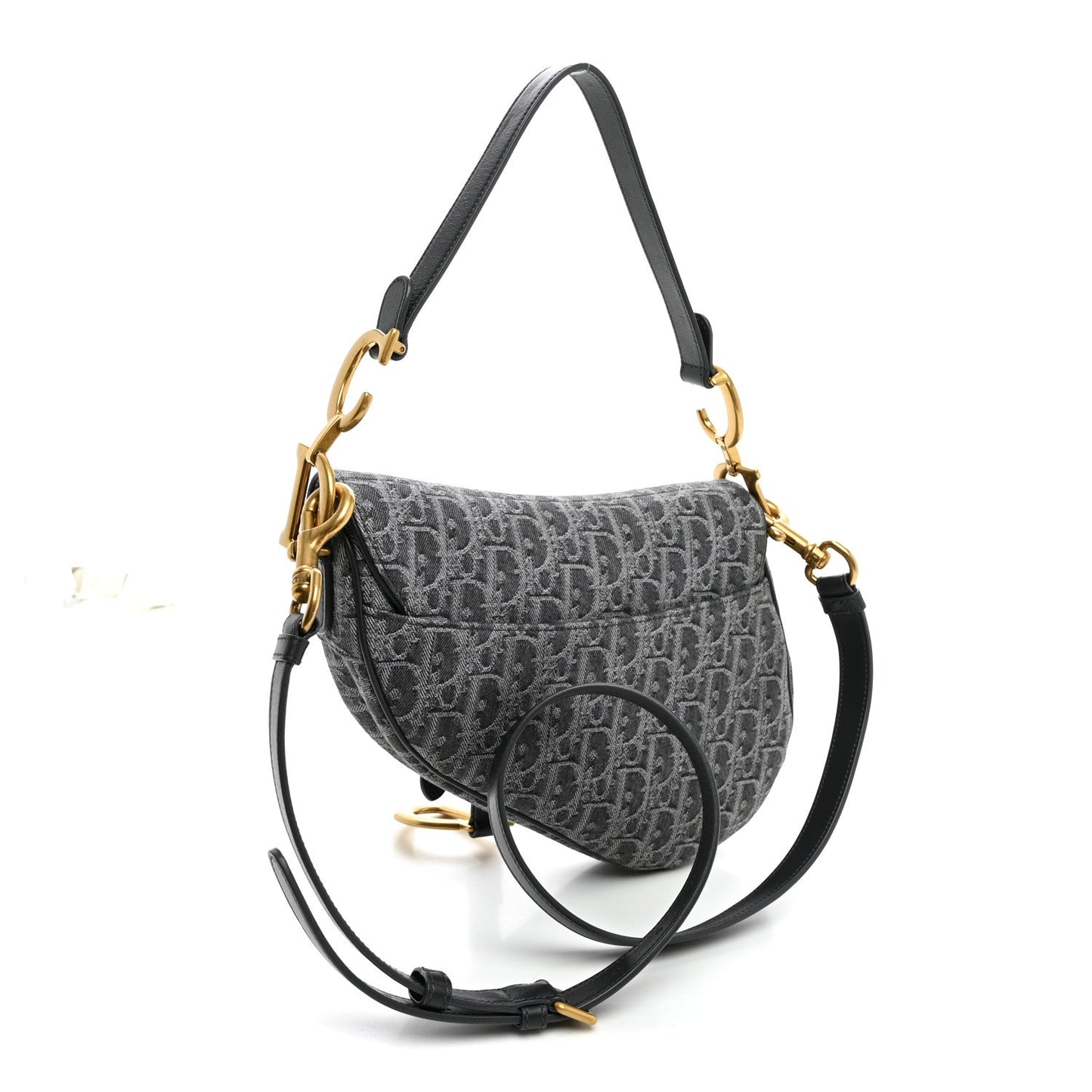 Denim Oblique Jacquard Saddle Bag With Strap Grey