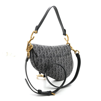 Denim Oblique Jacquard Saddle Bag With Strap Grey
