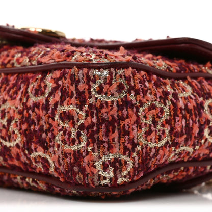 Tweed GG Monogram Mini GG Marmont Shoulder Bag Pink Red