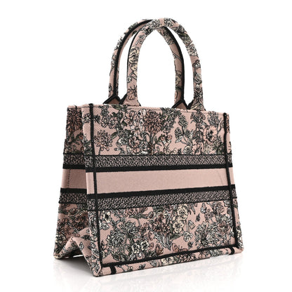 Canvas Embroidered Small Flowers Book  Tote Pink