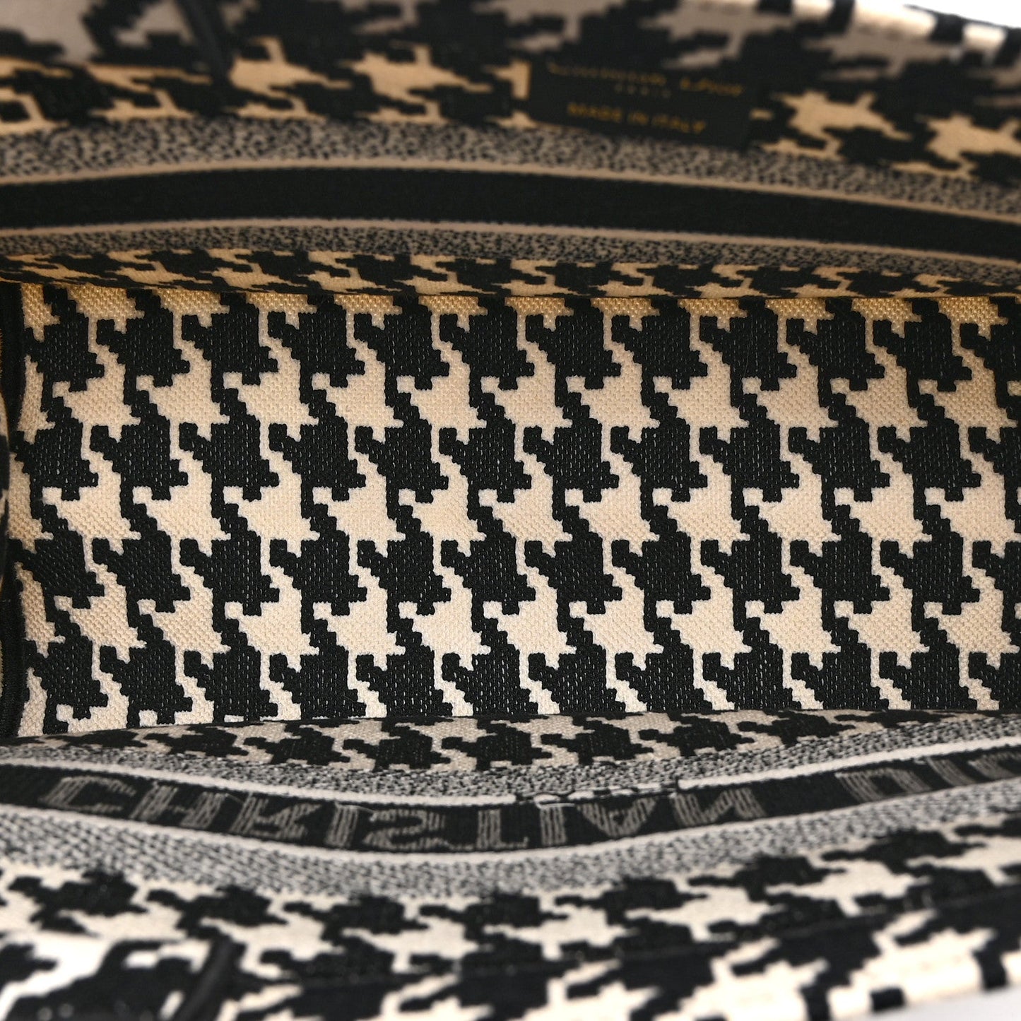 Canvas Houndstooth Embroidered Medium Book Tote Black White