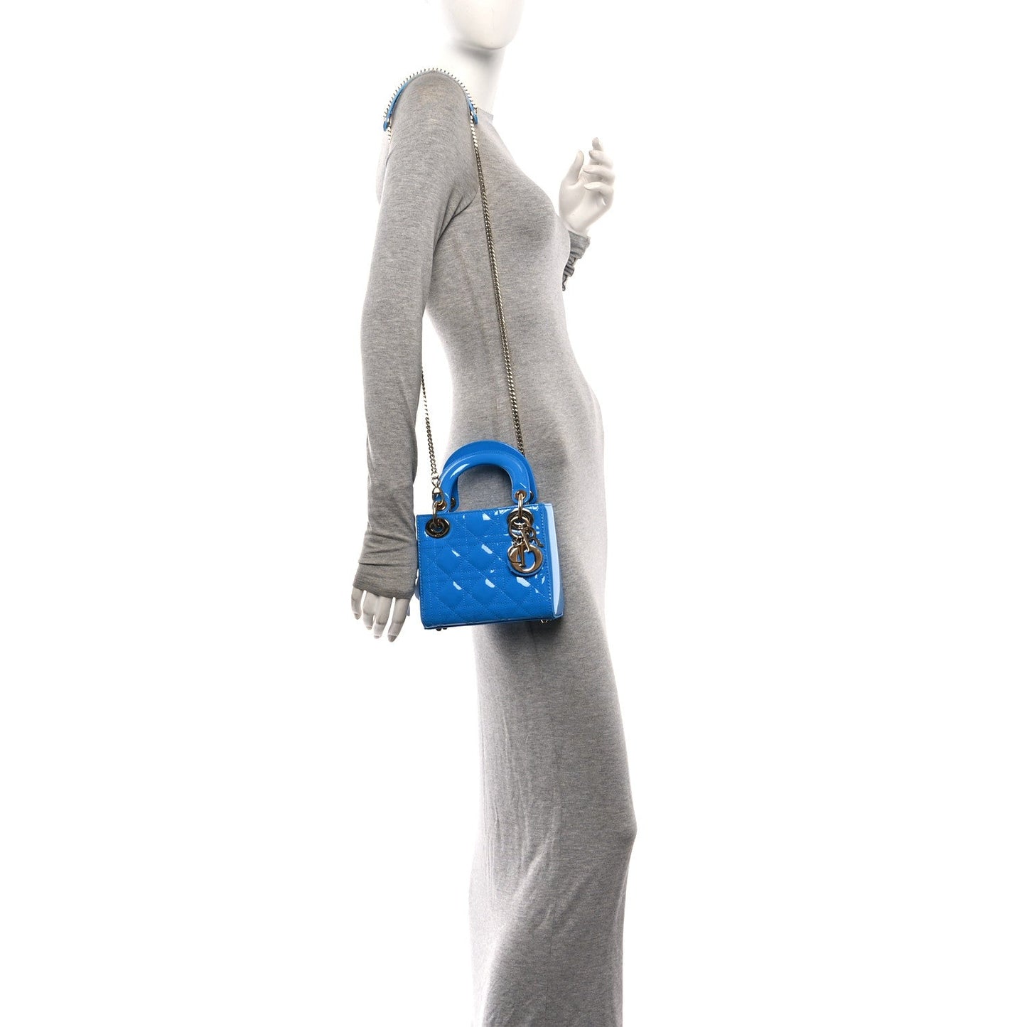 Patent Cannage Mini Lady Dior Blue