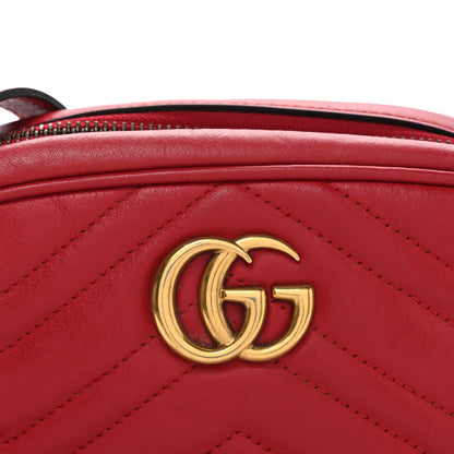 Calfskin Matelasse Mini GG Marmont Chain Shoulder Bag Hibiscus Red