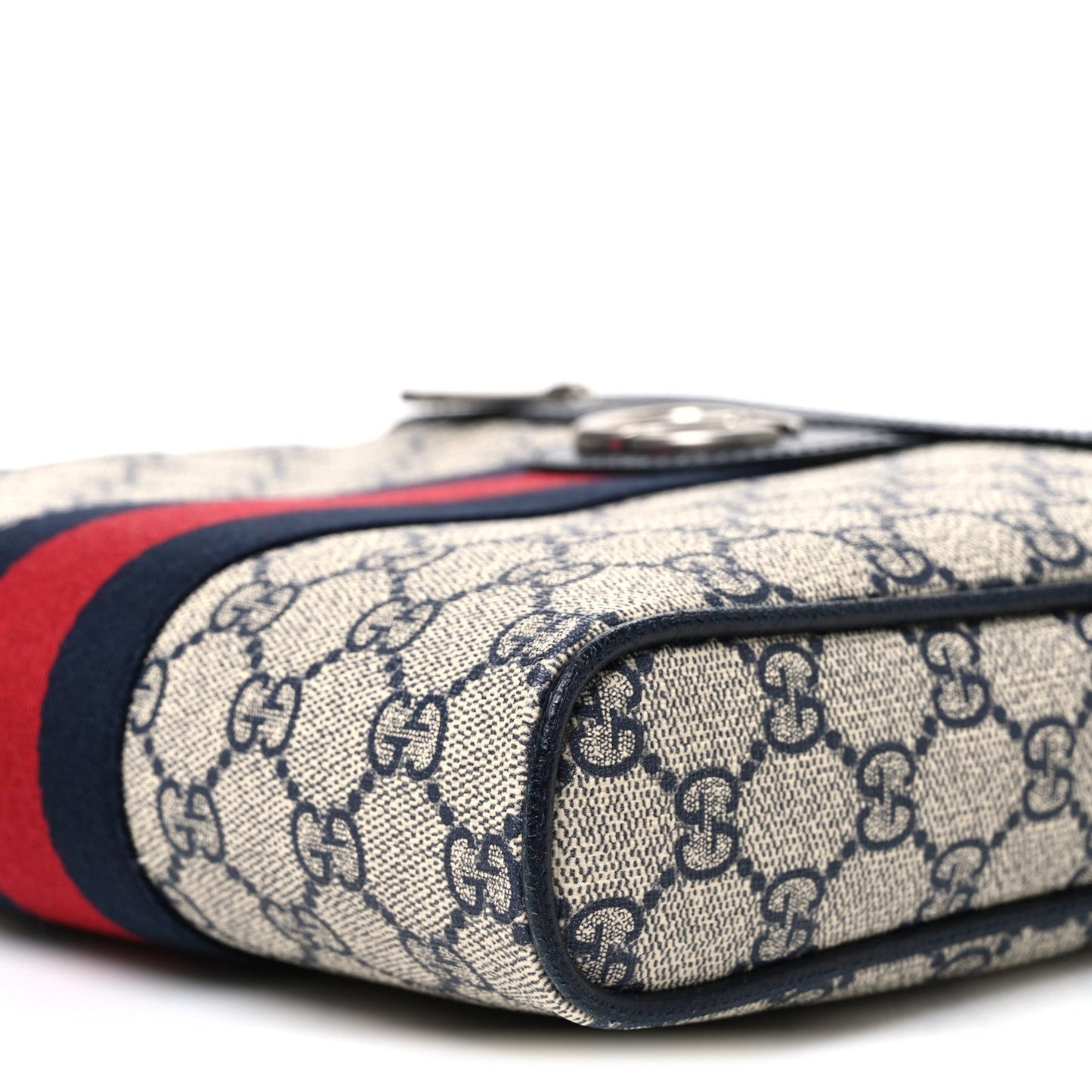 GG Supreme Monogram Textured Dollar Calfskin Web Small Ophidia Messenger Bag Beige Blue