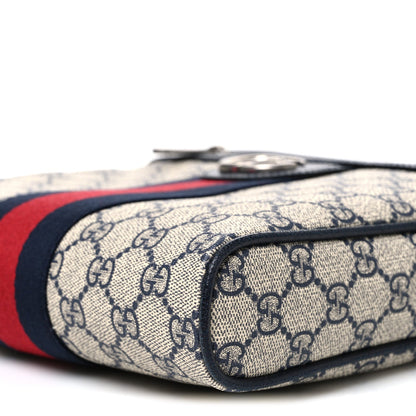 GG Supreme Monogram Textured Dollar Calfskin Web Small Ophidia Messenger Bag Beige Blue