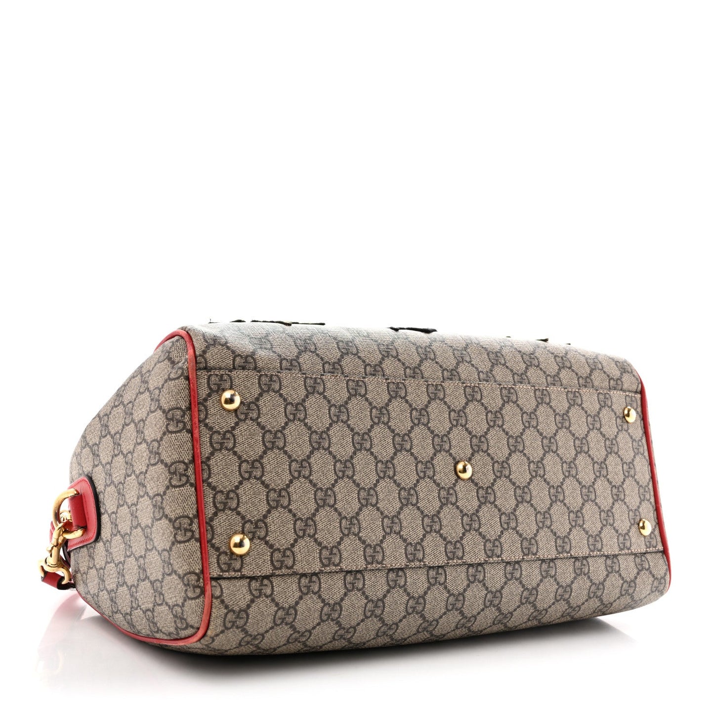 GG Supreme Monogram Kingsnake Heart Embroidered Medium Boston Hibiscus Red
