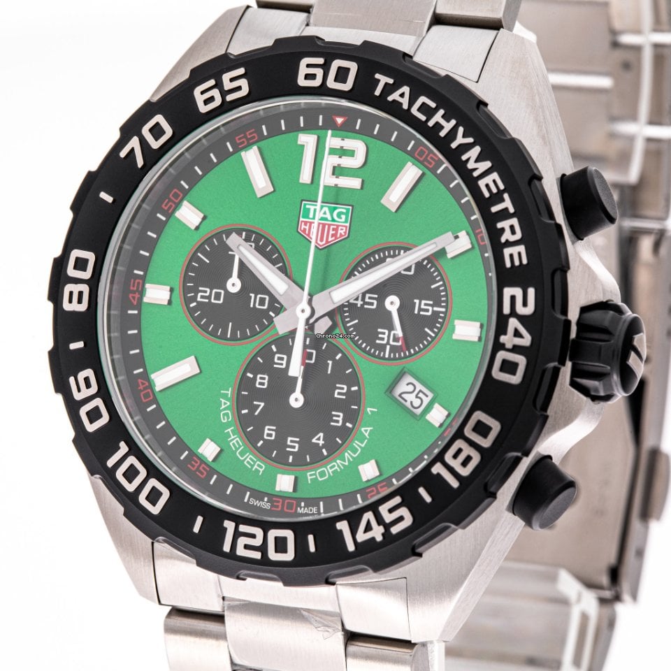 Tag Heuer Formula 1  Chronograph Green Dial Silver Steel Strap Watch for Men - CAZ101AP.BA0842