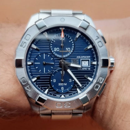 Tag Heuer Aquaracer Caliber 16 Automatic Chronograph Blue Dial Silver Steel Strap Watch for Men - CAY2112.BA0927